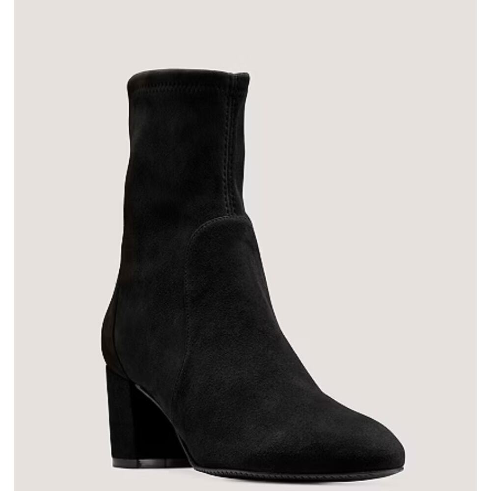 Stuart Weitzman Yulianna Ankle Boots 7 Black Suede Bootie NWOT Heel
